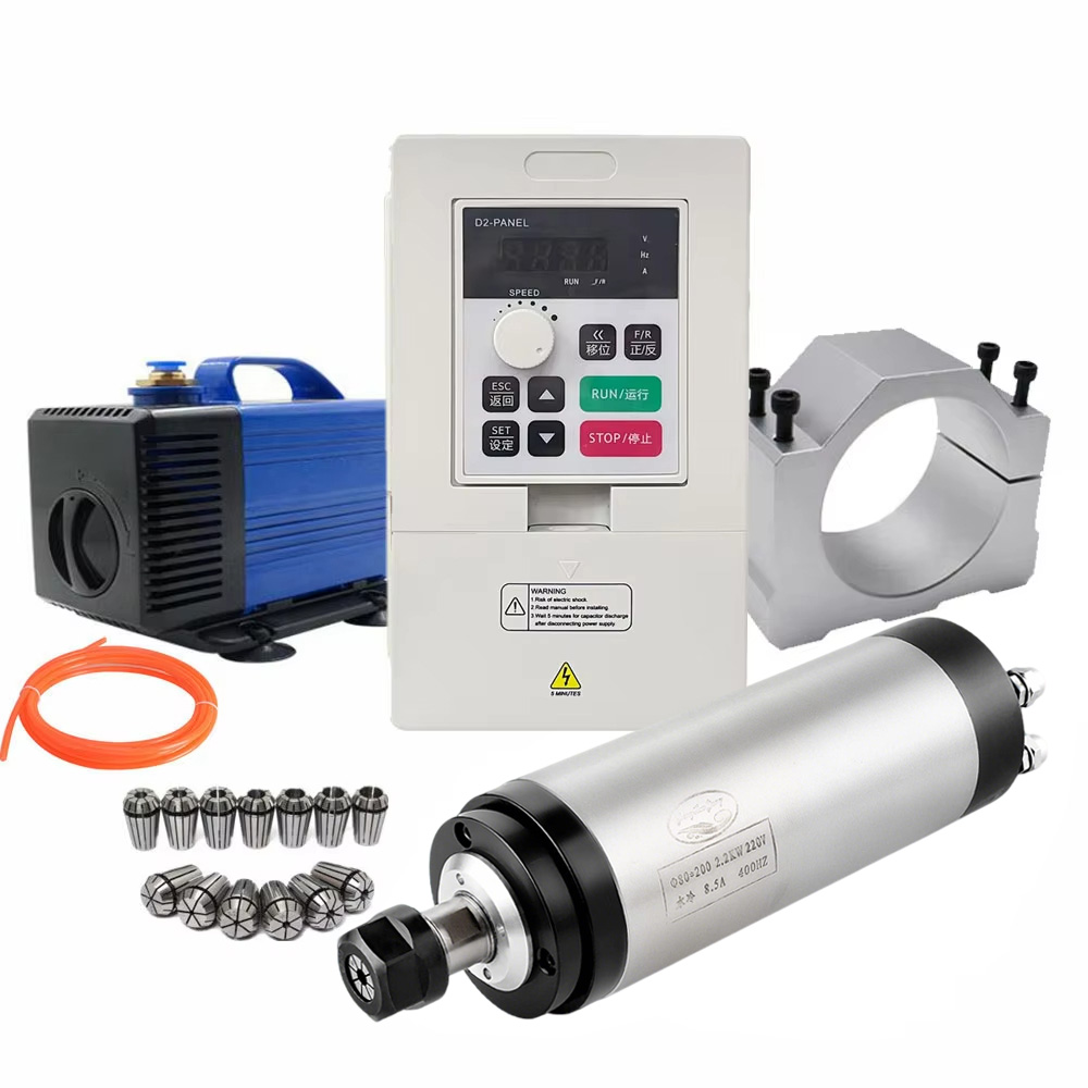2,2kW 110V/220V/380V Kit moteur de broche refroidi par eau OSP001699 avec variateur de fr&eacute;quence (VFD) et 13 pi&egrave;ces pinces ER20 et support